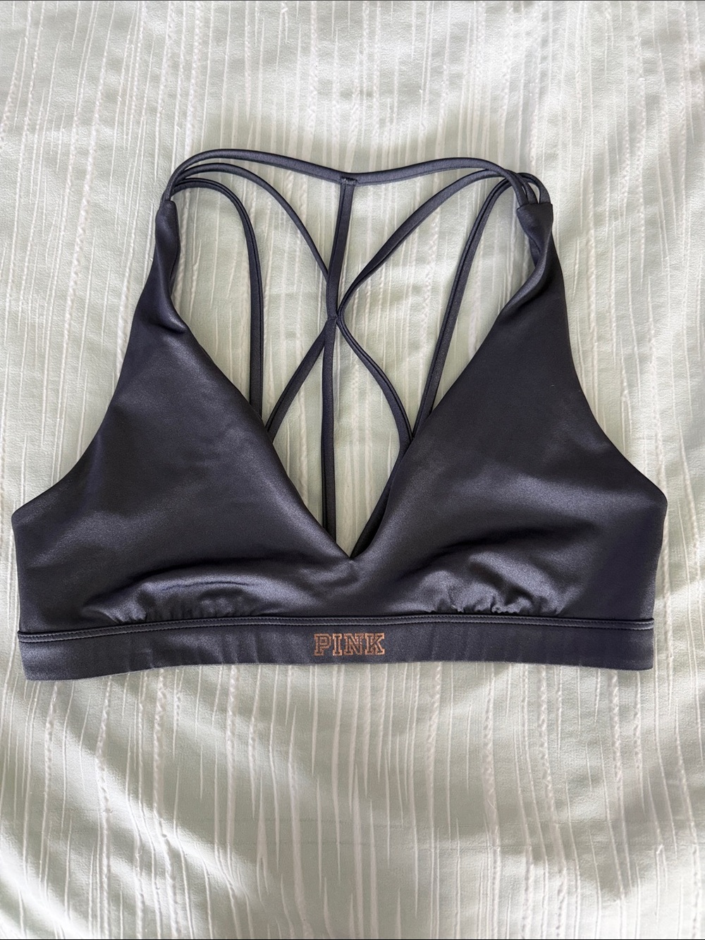 PINK Victoria's Secret Gray Strappy V-Neck Sports Bra